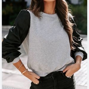 VICI Bronx Faux Leather Contrast Sweatshirt